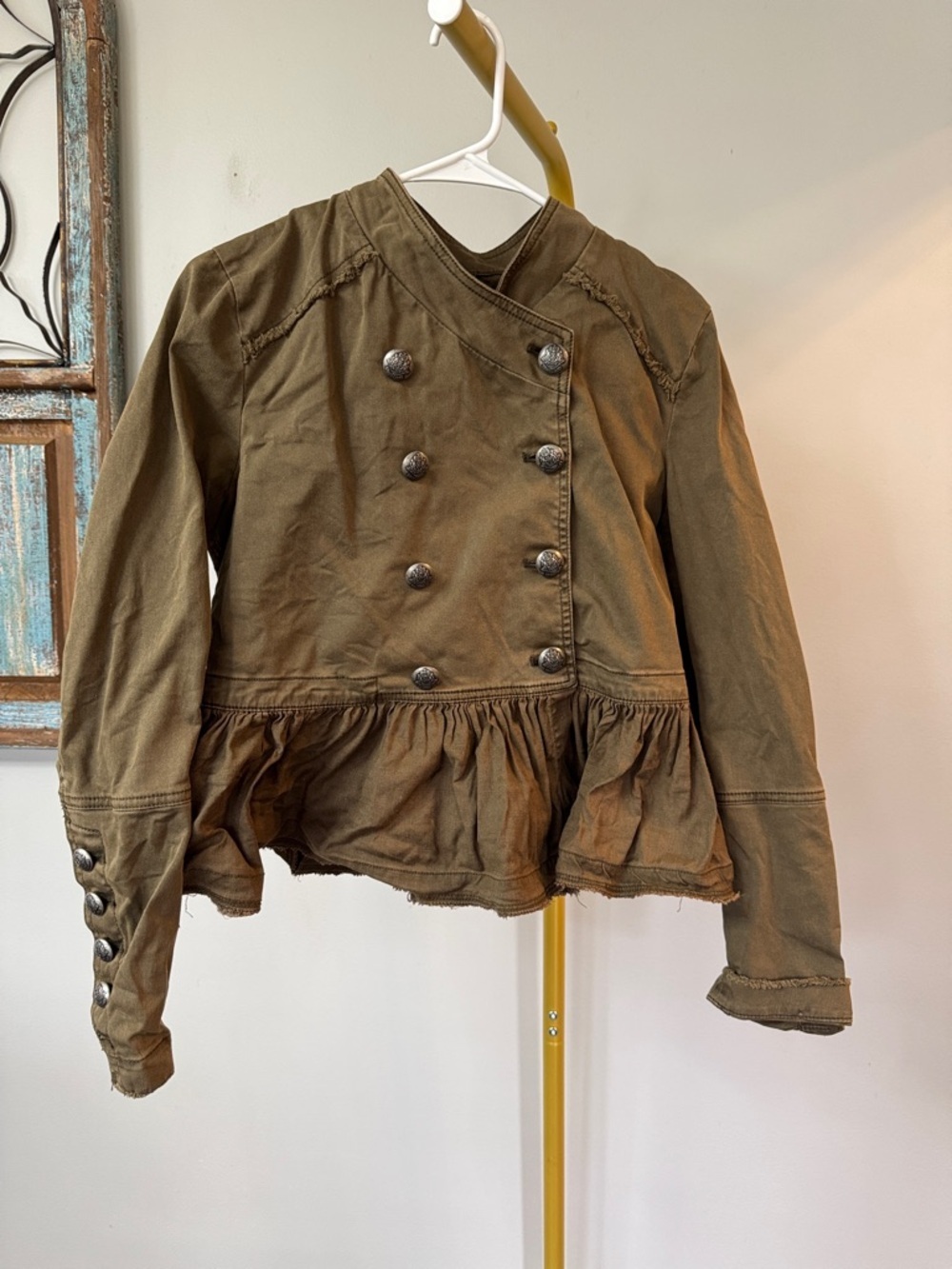 Free People Olive Green Military Style Peplum Jacket